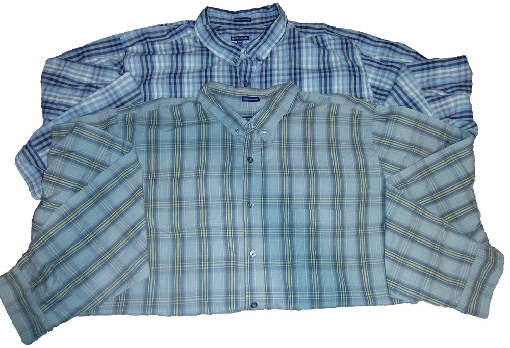 Lot Of 2pcs NORTHCREST Men’s Blue Plaid Wrinkle Style Shirt Size XXXL BG20